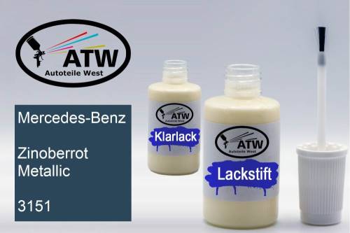 Mercedes-Benz, Zinoberrot Metallic, 3151: 20ml Lackstift + 20ml Klarlack - Set, von ATW Autoteile West.